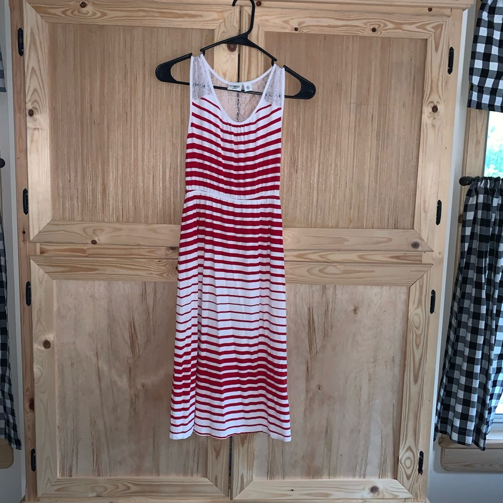 Cato Girls red/white striped lace maxi dress size S (7)